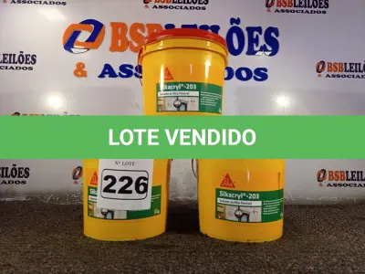LOTE 226 - 03 BALDES DE SELANTE ACRÍLICO FLEXÍVEL SIKACRYL 203 5KG. (NO ESTADO) ATENÇÃO! FAZER A VISITAÇÃO ANTES DE ARREMATAR, NÃO SABEMOS SE FUNCIONA. LEILÃO NÃO TEM GARANTIA E NEM DEVOLUÇÃO, SUJEITO A POSSÍVEIS AVARIAS VISÍVEIS/OCULTAS E/OU AUSÊNCIA DE COMPONENTES.