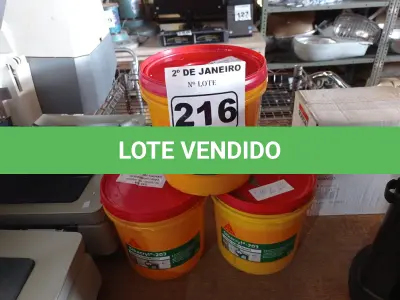 LOTE 216 - 03 BALDES DE SELANTE ACRÍLICO FLEXÍVEL SIKACRYL 203 5KG. (NO ESTADO) ATENÇÃO! FAZER A VISITAÇÃO ANTES DE ARREMATAR, NÃO SABEMOS SE FUNCIONA. LEILÃO NÃO TEM GARANTIA E NEM DEVOLUÇÃO, SUJEITO A POSSÍVEIS AVARIAS VISÍVEIS/OCULTAS E/OU AUSÊNCIA DE COMPONENTES.