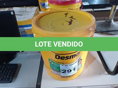 LOTE 291 - 01 GALÃO DE DESMOLDANTE DESMOL CD PARA CONCRETO A SER REVESTIDO DE 18L MARCA VEDACIT. (NO ESTADO) ATENÇÃO! FAZER A VISITAÇÃO ANTES DE ARREMATAR, NÃO SABEMOS SE FUNCIONA. LEILÃO NÃO TEM GARANTIA E NEM DEVOLUÇÃO, SUJEITO A POSSÍVEIS AVARIAS VISÍVEIS/OCULTAS E/OU AUSÊNCIA DE COMPONENTES.