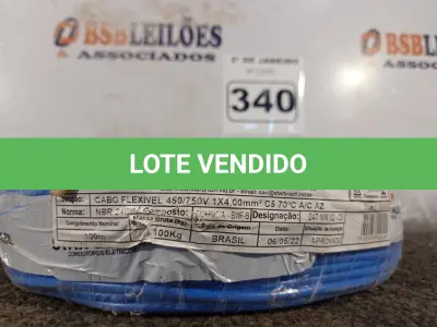 LOTE 340 - 01 ROLO DE CABO FLEXÍVEL 100M 1X4MM NA COR AZUL (NOVO). (NO ESTADO) ATENÇÃO! FAZER A VISITAÇÃO ANTES DE ARREMATAR, NÃO SABEMOS SE FUNCIONA. LEILÃO NÃO TEM GARANTIA E NEM DEVOLUÇÃO, SUJEITO A POSSÍVEIS AVARIAS VISÍVEIS/OCULTAS E/OU AUSÊNCIA DE COMPONENTES.