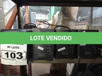 LOTE 103 - 02 NOBREAKS E 02 ESTABILIZADORES MARCAS E MODELOS DIVERSOS. (NO ESTADO) ATENÇÃO! FAZER A VISITAÇÃO ANTES DE ARREMATAR, NÃO SABEMOS SE FUNCIONA. LEILÃO NÃO TEM GARANTIA E NEM DEVOLUÇÃO, SUJEITO A POSSÍVEIS AVARIAS VISÍVEIS/OCULTAS E/OU AUSÊNCIA DE COMPONENTES.