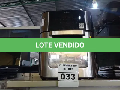 LOTE 033 - 01 AIR FRY MARCA PHILCO. (NO ESTADO) ATENÇÃO! FAZER A VISITAÇÃO ANTES DE ARREMATAR, NÃO SABEMOS SE FUNCIONA. LEILÃO NÃO TEM GARANTIA E NEM DEVOLUÇÃO, SUJEITO A POSSÍVEIS AVARIAS VISÍVEIS/OCULTAS E/OU AUSÊNCIA DE COMPONENTES.