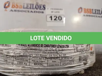 LOTE 120 - 01 ROLO DE CABO FLEXÍVEL 100M 1X2,5MM NA COR BRANCA(NOVO). (NO ESTADO) ATENÇÃO! FAZER A VISITAÇÃO ANTES DE ARREMATAR, NÃO SABEMOS SE FUNCIONA. LEILÃO NÃO TEM GARANTIA E NEM DEVOLUÇÃO, SUJEITO A POSSÍVEIS AVARIAS VISÍVEIS/OCULTAS E/OU AUSÊNCIA DE COMPONENTES.