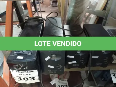 LOTE 103 - 02 NOBREAKS E 02 ESTABILIZADORES MARCAS E MODELOS DIVERSOS. (NO ESTADO) ATENÇÃO! FAZER A VISITAÇÃO ANTES DE ARREMATAR, NÃO SABEMOS SE FUNCIONA. LEILÃO NÃO TEM GARANTIA E NEM DEVOLUÇÃO, SUJEITO A POSSÍVEIS AVARIAS VISÍVEIS/OCULTAS E/OU AUSÊNCIA DE COMPONENTES.