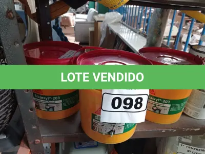 LOTE 098 - 03 BALDES DE SIKACRYL 203, SELANTE ACRÍLICO FLEXÍVEL 5KG. (NO ESTADO) ATENÇÃO! FAZER A VISITAÇÃO ANTES DE ARREMATAR, NÃO SABEMOS SE FUNCIONA. LEILÃO NÃO TEM GARANTIA E NEM DEVOLUÇÃO, SUJEITO A POSSÍVEIS AVARIAS VISÍVEIS/OCULTAS E/OU AUSÊNCIA DE COMPONENTES.