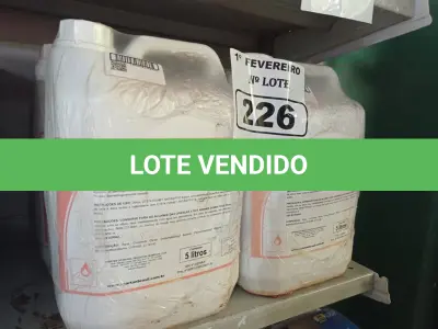 LOTE 226 - 20 LITROS DE SABONETE DE ESPUMA ANTISSÉPTICO. (NO ESTADO) ATENÇÃO! FAZER A VISITAÇÃO ANTES DE ARREMATAR, NÃO SABEMOS SE FUNCIONA. LEILÃO NÃO TEM GARANTIA E NEM DEVOLUÇÃO, SUJEITO A POSSÍVEIS AVARIAS VISÍVEIS/OCULTAS E/OU AUSÊNCIA DE COMPONENTES.