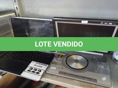LOTE 222 - 01 NOTEBOOK E 01 DVD PORTÁTIL. (NO ESTADO) ATENÇÃO! FAZER A VISITAÇÃO ANTES DE ARREMATAR, NÃO SABEMOS SE FUNCIONA. LEILÃO NÃO TEM GARANTIA E NEM DEVOLUÇÃO, SUJEITO A POSSÍVEIS AVARIAS VISÍVEIS/OCULTAS E/OU AUSÊNCIA DE COMPONENTES.