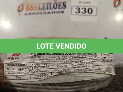 LOTE 330 - 01 ROLO DE CABO FLEXÍVEL 100M 1X2,5MM NA COR CINZA(NOVO). (NO ESTADO) ATENÇÃO! FAZER A VISITAÇÃO ANTES DE ARREMATAR, NÃO SABEMOS SE FUNCIONA. LEILÃO NÃO TEM GARANTIA E NEM DEVOLUÇÃO, SUJEITO A POSSÍVEIS AVARIAS VISÍVEIS/OCULTAS E/OU AUSÊNCIA DE COMPONENTES.