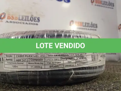 LOTE 210 - 01 ROLO DE CABO FLEXÍVEL 100M 1X10MM NA COR PRETA(NOVO). (NO ESTADO) ATENÇÃO! FAZER A VISITAÇÃO ANTES DE ARREMATAR, NÃO SABEMOS SE FUNCIONA. LEILÃO NÃO TEM GARANTIA E NEM DEVOLUÇÃO, SUJEITO A POSSÍVEIS AVARIAS VISÍVEIS/OCULTAS E/OU AUSÊNCIA DE COMPONENTES.