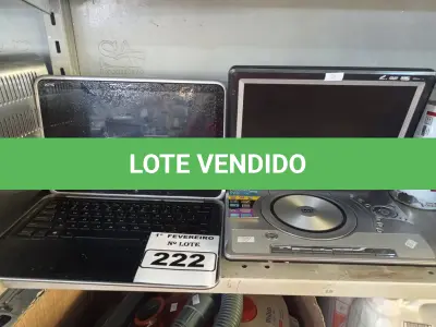 LOTE 222 - 01 NOTEBOOK E 01 DVD PORTÁTIL. (NO ESTADO) ATENÇÃO! FAZER A VISITAÇÃO ANTES DE ARREMATAR, NÃO SABEMOS SE FUNCIONA. LEILÃO NÃO TEM GARANTIA E NEM DEVOLUÇÃO, SUJEITO A POSSÍVEIS AVARIAS VISÍVEIS/OCULTAS E/OU AUSÊNCIA DE COMPONENTES.