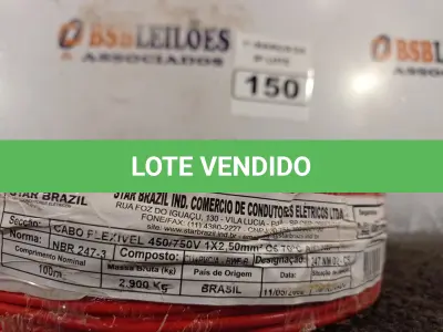 LOTE 150 - 01 ROLO DE CABO FLEXÍVEL 100M 1X2,5MM NA COR VERMELHA (NOVO). (NO ESTADO) ATENÇÃO! FAZER A VISITAÇÃO ANTES DE ARREMATAR, NÃO SABEMOS SE FUNCIONA. LEILÃO NÃO TEM GARANTIA E NEM DEVOLUÇÃO, SUJEITO A POSSÍVEIS AVARIAS VISÍVEIS/OCULTAS E/OU AUSÊNCIA DE COMPONENTES.