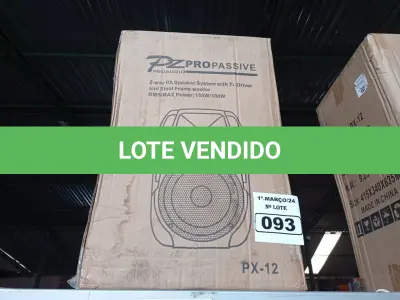 LOTE 093 - 01 CAIXA DE SOM PZ PROPASSIVE PX-12. (NO ESTADO) ATENÇÃO! FAZER A VISITAÇÃO ANTES DE ARREMATAR, NÃO SABEMOS SE FUNCIONA. LEILÃO NÃO TEM GARANTIA E NEM DEVOLUÇÃO, SUJEITO A POSSÍVEIS AVARIAS VISÍVEIS/OCULTAS E/OU AUSÊNCIA DE COMPONENTES.
