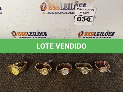 LOTE 036 - 05 RELÓGIOS MARCAS E MODELOS DIVERSOS. (NO ESTADO) ATENÇÃO! FAZER A VISITAÇÃO ANTES DE ARREMATAR, NÃO SABEMOS SE FUNCIONA. LEILÃO NÃO TEM GARANTIA E NEM DEVOLUÇÃO, SUJEITO A POSSÍVEIS AVARIAS VISÍVEIS/OCULTAS E/OU AUSÊNCIA DE COMPONENTES.