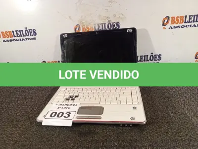 LOTE 003 - 01 NOTEBOOK MARCA HP. (NO ESTADO) ATENÇÃO! FAZER A VISITAÇÃO ANTES DE ARREMATAR, NÃO SABEMOS SE FUNCIONA. LEILÃO NÃO TEM GARANTIA E NEM DEVOLUÇÃO, SUJEITO A POSSÍVEIS AVARIAS VISÍVEIS/OCULTAS E/OU AUSÊNCIA DE COMPONENTES.