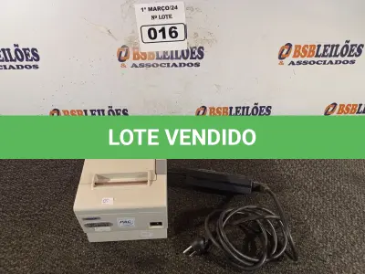 LOTE 016 - 01 IMPRESSORA NÃO FISCAL MARCA EPSON COM FONTE. (NO ESTADO) ATENÇÃO! FAZER A VISITAÇÃO ANTES DE ARREMATAR, NÃO SABEMOS SE FUNCIONA. LEILÃO NÃO TEM GARANTIA E NEM DEVOLUÇÃO, SUJEITO A POSSÍVEIS AVARIAS VISÍVEIS/OCULTAS E/OU AUSÊNCIA DE COMPONENTES.