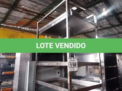 LOTE 118 - 01 ESTANTE EM AÇO INOX COM 10 BANDEJAS MEDINDO 64CMX45CMX190CM (CXLXA).  (NO ESTADO, NÃO SABEMOS SE FUNCIONA. LEILÃO NÃO TEM GARANTIA E NEM DEVOLUÇÃO).