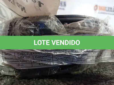 LOTE 010 - 01 ROLO DE CABO FLEXÍVEL 100M 1X4MM NA COR PRETA (NOVO). (NO ESTADO) ATENÇÃO! FAZER A VISITAÇÃO ANTES DE ARREMATAR, NÃO SABEMOS SE FUNCIONA. LEILÃO NÃO TEM GARANTIA E NEM DEVOLUÇÃO, SUJEITO A POSSÍVEIS AVARIAS VISÍVEIS/OCULTAS E/OU AUSÊNCIA DE COMPONENTES.