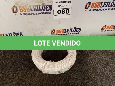 LOTE 080 - 01 ROLO DE CABO FLEXÍVEL 100M 1X4MM NA COR BRANCA (NOVO). (NO ESTADO) ATENÇÃO! FAZER A VISITAÇÃO ANTES DE ARREMATAR, NÃO SABEMOS SE FUNCIONA. LEILÃO NÃO TEM GARANTIA E NEM DEVOLUÇÃO, SUJEITO A POSSÍVEIS AVARIAS VISÍVEIS/OCULTAS E/OU AUSÊNCIA DE COMPONENTES.