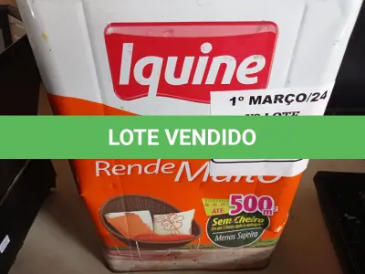 LOTE 143 - 01 LATA DE TINTA IQUINE DELANIL RENDE MUITO 18L FOSCO BASE “C”. (NO ESTADO) ATENÇÃO! FAZER A VISITAÇÃO ANTES DE ARREMATAR, NÃO SABEMOS SE FUNCIONA. LEILÃO NÃO TEM GARANTIA E NEM DEVOLUÇÃO, SUJEITO A POSSÍVEIS AVARIAS VISÍVEIS/OCULTAS E/OU AUSÊNCIA DE COMPONENTES.