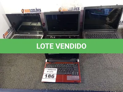 LOTE 186 - 04 NOTEBOOK’S MARCAS E MODELOS DIVERSOS PARA RETIRADA DE PEÇAS. (NO ESTADO) ATENÇÃO! FAZER A VISITAÇÃO ANTES DE ARREMATAR, NÃO SABEMOS SE FUNCIONA. LEILÃO NÃO TEM GARANTIA E NEM DEVOLUÇÃO, SUJEITO A POSSÍVEIS AVARIAS VISÍVEIS/OCULTAS E/OU AUSÊNCIA DE COMPONENTES.