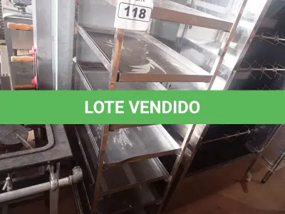 LOTE 118 - 01 ESTANTE EM AÇO INOX COM 10 BANDEJAS MEDINDO 64CMX45CMX190CM (CXLXA).  (NO ESTADO, NÃO SABEMOS SE FUNCIONA. LEILÃO NÃO TEM GARANTIA E NEM DEVOLUÇÃO).