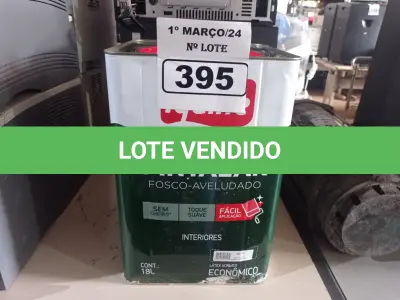 LOTE 395 - 01 LATA DE TINTA IQUINE PINTALAR FOSCO AVELUDADO 18L NA COR MARFIM. (NO ESTADO) ATENÇÃO! FAZER A VISITAÇÃO ANTES DE ARREMATAR, NÃO SABEMOS SE FUNCIONA. LEILÃO NÃO TEM GARANTIA E NEM DEVOLUÇÃO, SUJEITO A POSSÍVEIS AVARIAS VISÍVEIS/OCULTAS E/OU AUSÊNCIA DE COMPONENTES.