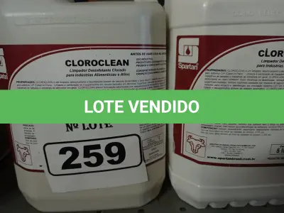 LOTE 259 - 20 LITROS DE CLOROCLEAN, LIMPADOR DESINFETANTE CLORADO PARA INDUSTRIAS ALIMENTÍCIAS E AFINS. (NO ESTADO) ATENÇÃO! FAZER A VISITAÇÃO ANTES DE ARREMATAR, NÃO SABEMOS SE FUNCIONA. LEILÃO NÃO TEM GARANTIA E NEM DEVOLUÇÃO, SUJEITO A POSSÍVEIS AVARIAS VISÍVEIS/OCULTAS E/OU AUSÊNCIA DE COMPONENTES.