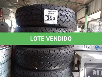 LOTE 353 - 04 PNEUS REMOLD 185/14. (NO ESTADO) ATENÇÃO! FAZER A VISITAÇÃO ANTES DE ARREMATAR, NÃO SABEMOS SE FUNCIONA. LEILÃO NÃO TEM GARANTIA E NEM DEVOLUÇÃO, SUJEITO A POSSÍVEIS AVARIAS VISÍVEIS/OCULTAS E/OU AUSÊNCIA DE COMPONENTES.