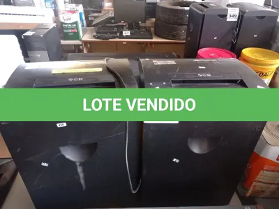 LOTE 356 - 02 FRAGMENTADORAS DE PAPEL. (NO ESTADO) ATENÇÃO! FAZER A VISITAÇÃO ANTES DE ARREMATAR, NÃO SABEMOS SE FUNCIONA. LEILÃO NÃO TEM GARANTIA E NEM DEVOLUÇÃO, SUJEITO A POSSÍVEIS AVARIAS VISÍVEIS/OCULTAS E/OU AUSÊNCIA DE COMPONENTES.