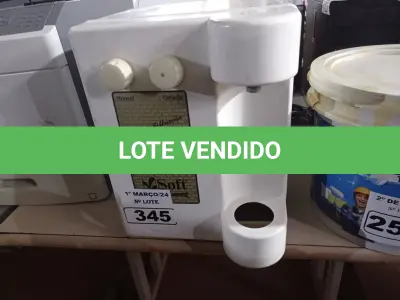 LOTE 345 - 01 PURIFICADOR DE ÁGUA MARCA SOFT. (NO ESTADO) ATENÇÃO! FAZER A VISITAÇÃO ANTES DE ARREMATAR, NÃO SABEMOS SE FUNCIONA. LEILÃO NÃO TEM GARANTIA E NEM DEVOLUÇÃO, SUJEITO A POSSÍVEIS AVARIAS VISÍVEIS/OCULTAS E/OU AUSÊNCIA DE COMPONENTES.