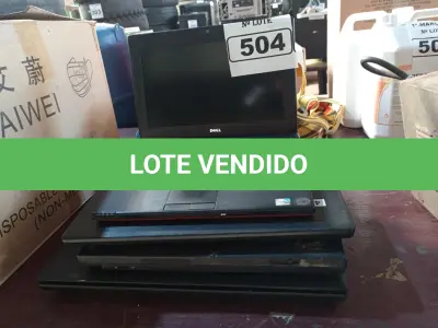 LOTE 504 - 04 NOTEBOOKS PARA RETIRADA DE PEÇAS. (NO ESTADO) ATENÇÃO! FAZER A VISITAÇÃO ANTES DE ARREMATAR, NÃO SABEMOS SE FUNCIONA. LEILÃO NÃO TEM GARANTIA E NEM DEVOLUÇÃO, SUJEITO A POSSÍVEIS AVARIAS VISÍVEIS/OCULTAS E/OU AUSÊNCIA DE COMPONENTES.