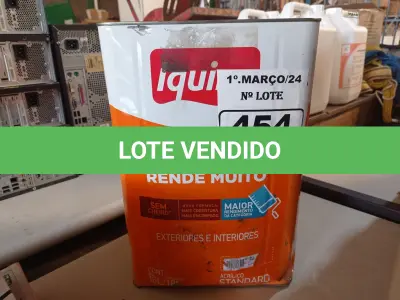 LOTE 454 - 01 LATA DE TINTA IQUINE DELANIL RENDE MUITO 16/ 18L BASE PARA EXTERIOR E INTERIOR. (NO ESTADO) ATENÇÃO! FAZER A VISITAÇÃO ANTES DE ARREMATAR, NÃO SABEMOS SE FUNCIONA. LEILÃO NÃO TEM GARANTIA E NEM DEVOLUÇÃO, SUJEITO A POSSÍVEIS AVARIAS VISÍVEIS/OCULTAS E/OU AUSÊNCIA DE COMPONENTES.