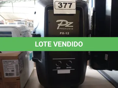 LOTE 377 - 01 CAIXA DE SOM PZ PROPASSIVE PX-12. (NO ESTADO) ATENÇÃO! FAZER A VISITAÇÃO ANTES DE ARREMATAR, NÃO SABEMOS SE FUNCIONA. LEILÃO NÃO TEM GARANTIA E NEM DEVOLUÇÃO, SUJEITO A POSSÍVEIS AVARIAS VISÍVEIS/OCULTAS E/OU AUSÊNCIA DE COMPONENTES.