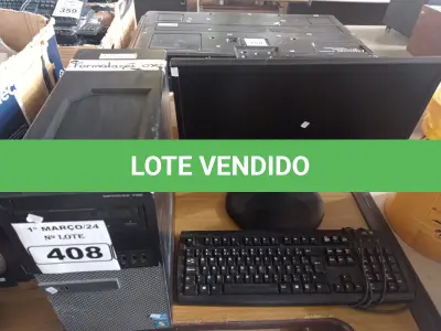 LOTE 408 - 01 CPU, 01 MONITOR, 01 TECLADO. (NO ESTADO) ATENÇÃO! FAZER A VISITAÇÃO ANTES DE ARREMATAR, NÃO SABEMOS SE FUNCIONA. LEILÃO NÃO TEM GARANTIA E NEM DEVOLUÇÃO, SUJEITO A POSSÍVEIS AVARIAS VISÍVEIS/OCULTAS E/OU AUSÊNCIA DE COMPONENTES.