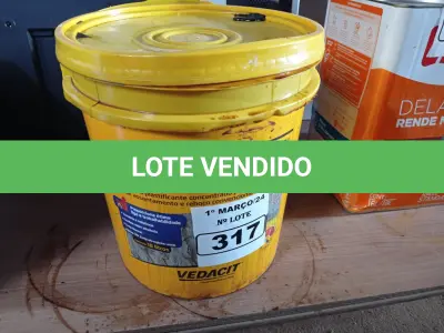 LOTE 317 - 01 BALDE DE VEDALIT, ADITIVO PLASTIFICANTE CONCENTRADO PARA ARGAMASSA DE ASSENTAMENTO E REBOCO CONVENCIONAL 18L.  (NO ESTADO) ATENÇÃO! FAZER A VISITAÇÃO ANTES DE ARREMATAR, NÃO SABEMOS SE FUNCIONA. LEILÃO NÃO TEM GARANTIA E NEM DEVOLUÇÃO, SUJEITO A POSSÍVEIS AVARIAS VISÍVEIS/OCULTAS E/OU AUSÊNCIA DE COMPONENTES.
