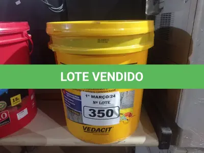 LOTE 350 - 01 BALDE DE VEDALIT, ADITIVO PLASTIFICANTE CONCENTRADO PARA ARGAMASSA DE ASSENTAMENTO E REBOCO CONVENCIONAL 18L.  (NO ESTADO) ATENÇÃO! FAZER A VISITAÇÃO ANTES DE ARREMATAR, NÃO SABEMOS SE FUNCIONA. LEILÃO NÃO TEM GARANTIA E NEM DEVOLUÇÃO, SUJEITO A POSSÍVEIS AVARIAS VISÍVEIS/OCULTAS E/OU AUSÊNCIA DE COMPONENTES.