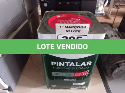LOTE 395 - 01 LATA DE TINTA IQUINE PINTALAR FOSCO AVELUDADO 18L NA COR MARFIM. (NO ESTADO) ATENÇÃO! FAZER A VISITAÇÃO ANTES DE ARREMATAR, NÃO SABEMOS SE FUNCIONA. LEILÃO NÃO TEM GARANTIA E NEM DEVOLUÇÃO, SUJEITO A POSSÍVEIS AVARIAS VISÍVEIS/OCULTAS E/OU AUSÊNCIA DE COMPONENTES.