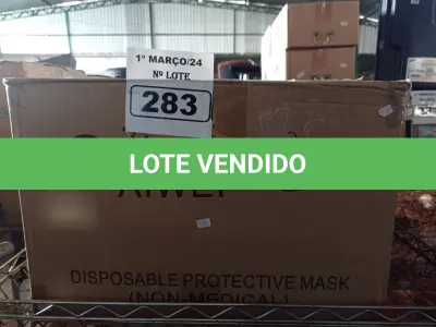 LOTE 283 - 01 CAIXA COM APROXIMADAMENTE 2.000 MASCARAS DESCARTÁVEIS. (NO ESTADO) ATENÇÃO! FAZER A VISITAÇÃO ANTES DE ARREMATAR, NÃO SABEMOS SE FUNCIONA. LEILÃO NÃO TEM GARANTIA E NEM DEVOLUÇÃO, SUJEITO A POSSÍVEIS AVARIAS VISÍVEIS/OCULTAS E/OU AUSÊNCIA DE COMPONENTES.