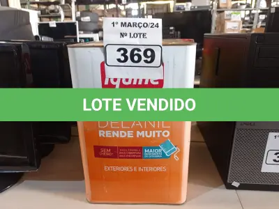 LOTE 369 - 01 LATA DE TINTA IQUINE INTERIORES/EXTERIORES DELANIL RENDE MUITO FOSCO BASE. (NO ESTADO) ATENÇÃO! FAZER A VISITAÇÃO ANTES DE ARREMATAR, NÃO SABEMOS SE FUNCIONA. LEILÃO NÃO TEM GARANTIA E NEM DEVOLUÇÃO, SUJEITO A POSSÍVEIS AVARIAS VISÍVEIS/OCULTAS E/OU AUSÊNCIA DE COMPONENTES.