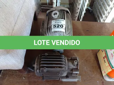 LOTE 520 - 02 MOTORES ELÉTRICOS. (NO ESTADO) ATENÇÃO! FAZER A VISITAÇÃO ANTES DE ARREMATAR, NÃO SABEMOS SE FUNCIONA. LEILÃO NÃO TEM GARANTIA E NEM DEVOLUÇÃO, SUJEITO A POSSÍVEIS AVARIAS VISÍVEIS/OCULTAS E/OU AUSÊNCIA DE COMPONENTES.