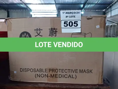 LOTE 505 - 01 LOTE COM APROXIMADAMENTE 2.000 MÁSCARAS DESCARTÁVEIS NOVAS. (NO ESTADO) ATENÇÃO! FAZER A VISITAÇÃO ANTES DE ARREMATAR, NÃO SABEMOS SE FUNCIONA. LEILÃO NÃO TEM GARANTIA E NEM DEVOLUÇÃO, SUJEITO A POSSÍVEIS AVARIAS VISÍVEIS/OCULTAS E/OU AUSÊNCIA DE COMPONENTES.