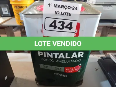 LOTE 434 - 01 LATA DE TINTA IQUINE PINTALAR FOSCO AVELUDADO 18L COR PÊSSEGO. (NO ESTADO) ATENÇÃO! FAZER A VISITAÇÃO ANTES DE ARREMATAR, NÃO SABEMOS SE FUNCIONA. LEILÃO NÃO TEM GARANTIA E NEM DEVOLUÇÃO, SUJEITO A POSSÍVEIS AVARIAS VISÍVEIS/OCULTAS E/OU AUSÊNCIA DE COMPONENTES.