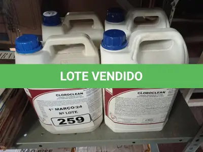 LOTE 259 - 20 LITROS DE CLOROCLEAN, LIMPADOR DESINFETANTE CLORADO PARA INDUSTRIAS ALIMENTÍCIAS E AFINS. (NO ESTADO) ATENÇÃO! FAZER A VISITAÇÃO ANTES DE ARREMATAR, NÃO SABEMOS SE FUNCIONA. LEILÃO NÃO TEM GARANTIA E NEM DEVOLUÇÃO, SUJEITO A POSSÍVEIS AVARIAS VISÍVEIS/OCULTAS E/OU AUSÊNCIA DE COMPONENTES.