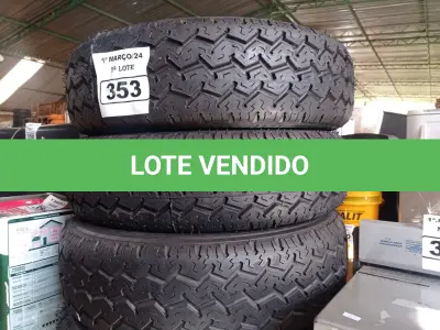 LOTE 353 - 04 PNEUS REMOLD 185/14. (NO ESTADO) ATENÇÃO! FAZER A VISITAÇÃO ANTES DE ARREMATAR, NÃO SABEMOS SE FUNCIONA. LEILÃO NÃO TEM GARANTIA E NEM DEVOLUÇÃO, SUJEITO A POSSÍVEIS AVARIAS VISÍVEIS/OCULTAS E/OU AUSÊNCIA DE COMPONENTES.