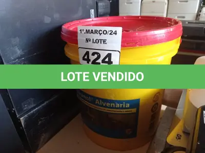 LOTE 424 - 01 BALDE DE SIKANOL ALVENARIA, ADITIVO PLASTIFICANTE PARA ARGAMASSA DE ASSENTAMENTO E REBOCO 18L. (NO ESTADO) ATENÇÃO! FAZER A VISITAÇÃO ANTES DE ARREMATAR, NÃO SABEMOS SE FUNCIONA. LEILÃO NÃO TEM GARANTIA E NEM DEVOLUÇÃO, SUJEITO A POSSÍVEIS AVARIAS VISÍVEIS/OCULTAS E/OU AUSÊNCIA DE COMPONENTES.