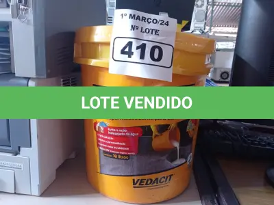 LOTE 410 - 01 BALDE DE VEDACIT, ADITIVO IMPERMEABILIZANTE PARA CONCRETOS E ARGAMASSAS. (NO ESTADO) ATENÇÃO! FAZER A VISITAÇÃO ANTES DE ARREMATAR, NÃO SABEMOS SE FUNCIONA. LEILÃO NÃO TEM GARANTIA E NEM DEVOLUÇÃO, SUJEITO A POSSÍVEIS AVARIAS VISÍVEIS/OCULTAS E/OU AUSÊNCIA DE COMPONENTES.
