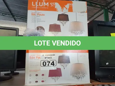 LOTE 074 - 02 LUMINÁRIAS PENDENTE SÃO PAULO. (NO ESTADO) ATENÇÃO! FAZER A VISITAÇÃO ANTES DE ARREMATAR, NÃO SABEMOS SE FUNCIONA. LEILÃO NÃO TEM GARANTIA E NEM DEVOLUÇÃO, SUJEITO A POSSÍVEIS AVARIAS VISÍVEIS/OCULTAS E/OU AUSÊNCIA DE COMPONENTES.