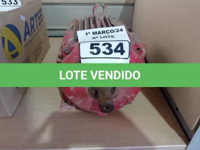 LOTE 534 - 01 MOTOR ELÉTRICO. (NO ESTADO) ATENÇÃO! FAZER A VISITAÇÃO ANTES DE ARREMATAR, NÃO SABEMOS SE FUNCIONA. LEILÃO NÃO TEM GARANTIA E NEM DEVOLUÇÃO, SUJEITO A POSSÍVEIS AVARIAS VISÍVEIS/OCULTAS E/OU AUSÊNCIA DE COMPONENTES.