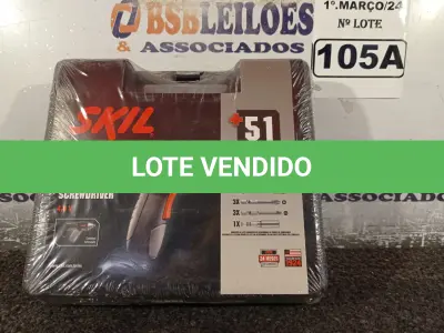 LOTE 105 - 01 PARAFUSADEIRA 220V SKIL +51 ACESSÓRIOS 4,8V. (NOVO) (NO ESTADO) ATENÇÃO! FAZER A VISITAÇÃO ANTES DE ARREMATAR, NÃO SABEMOS SE FUNCIONA. LEILÃO NÃO TEM GARANTIA E NEM DEVOLUÇÃO, SUJEITO A POSSÍVEIS AVARIAS VISÍVEIS/OCULTAS E/OU AUSÊNCIA DE COMPONENTES.