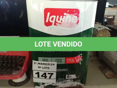 LOTE 147 - 01 LATA DE TINTA IQUINE PINTALAR FOSCO AVELUDADO 18L NA COR PALHA. (NO ESTADO) ATENÇÃO! FAZER A VISITAÇÃO ANTES DE ARREMATAR, NÃO SABEMOS SE FUNCIONA. LEILÃO NÃO TEM GARANTIA E NEM DEVOLUÇÃO, SUJEITO A POSSÍVEIS AVARIAS VISÍVEIS/OCULTAS E/OU AUSÊNCIA DE COMPONENTES.